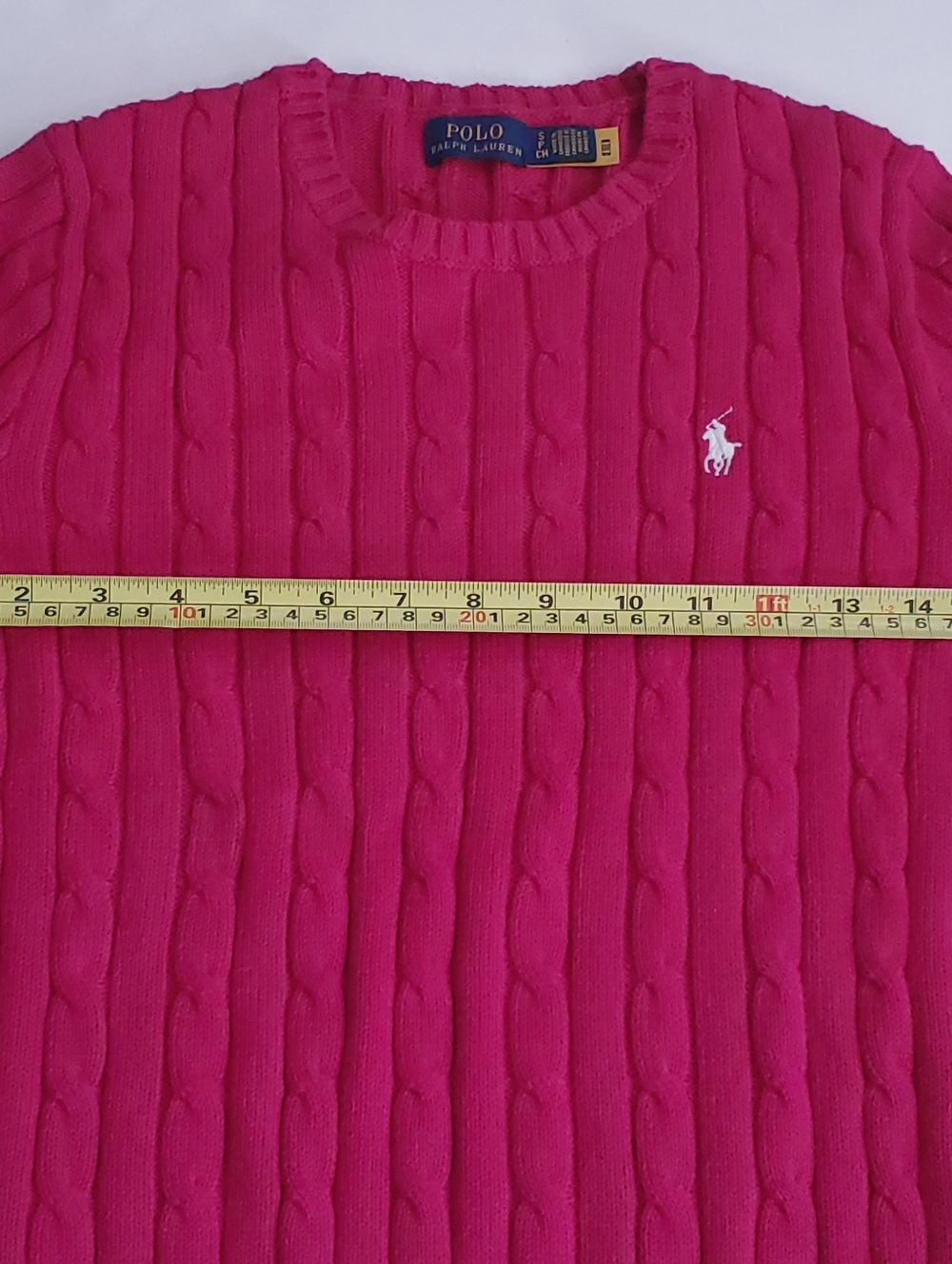 RALPH LAUREN Sweater Womens Small Pink Magenta Cotton Cable Knit Crewneck Pony - Picture 5 of 5